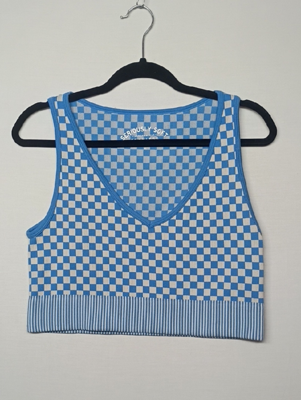 Aeropostale Blue & White Check V-Neck Crop Tank